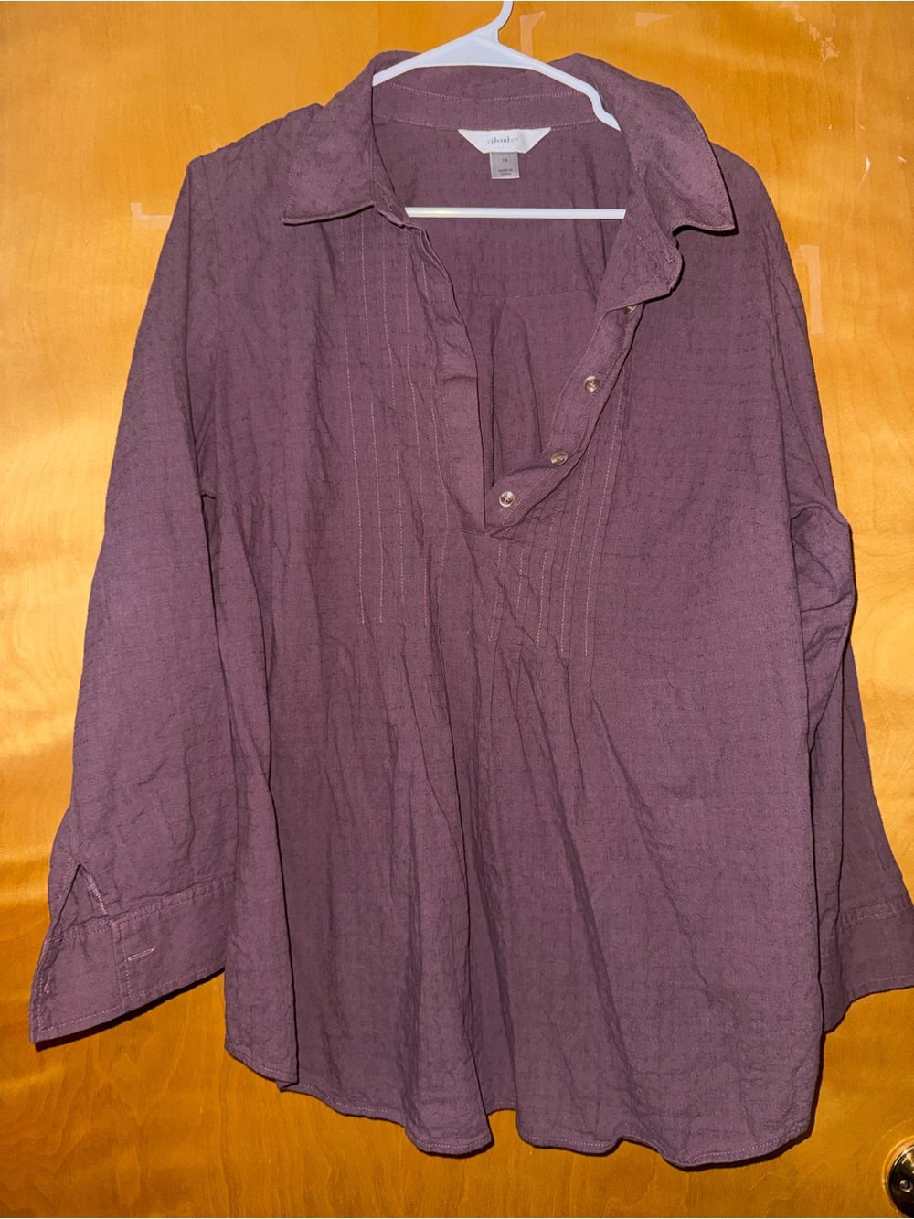 CJ Banks Plum Long-Sleeve Button Placket Shirt